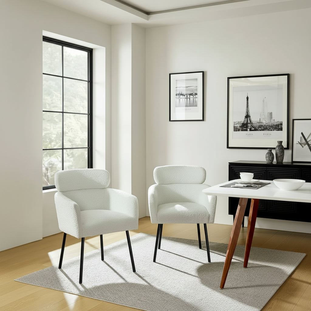 Amos Modern Boucle Dining Chair with Adjustment Feet Set of 2 by HULALA HOME