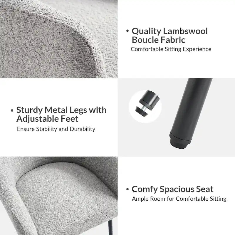 Chaise de salle à manger moderne Boucle avec pieds réglables, lot de 2 par