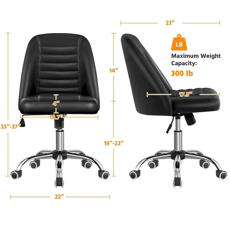 Chaise de bureau mi-hauteur en similicuir, sans accoudoirs, moderne, capitonnée - N/A