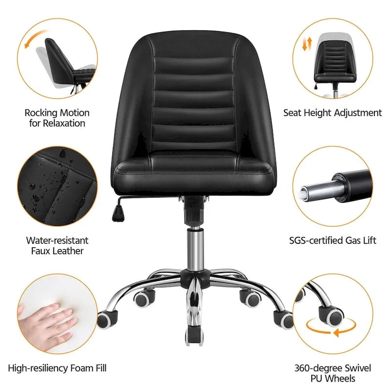 Chaise de bureau mi-hauteur en similicuir, sans accoudoirs, moderne, capitonnée - N/A