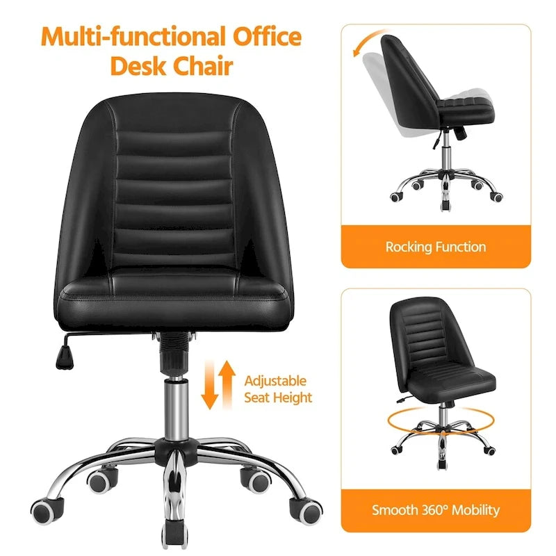 Chaise de bureau mi-hauteur en similicuir, sans accoudoirs, moderne, capitonnée - N/A