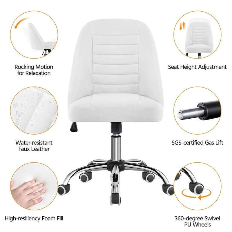Chaise de bureau mi-hauteur en similicuir, sans accoudoirs, moderne, capitonnée - N/A