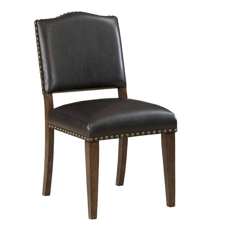 Chaise de salle à manger en similicuir marron avec clous décoratifs - par