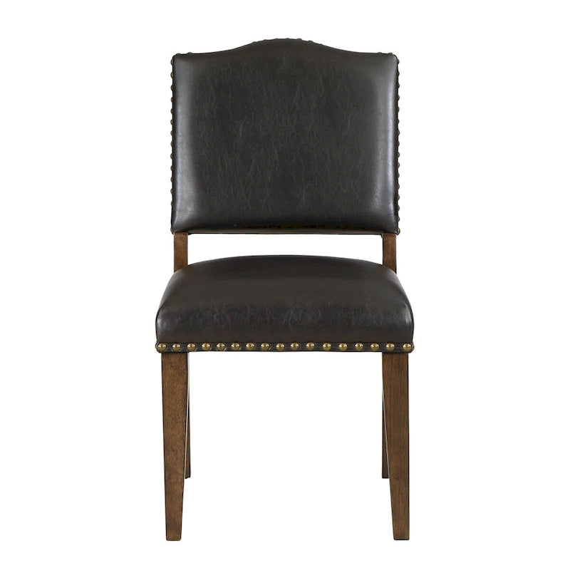 Chaise de salle à manger en similicuir marron avec clous décoratifs - par