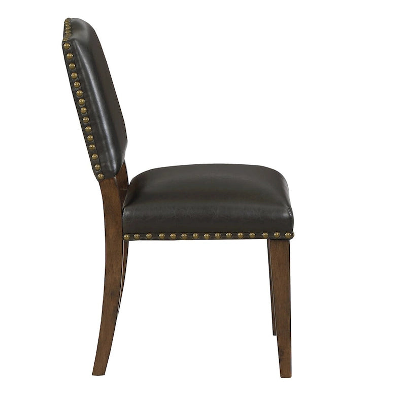 Chaise de salle à manger en similicuir marron avec clous décoratifs - par