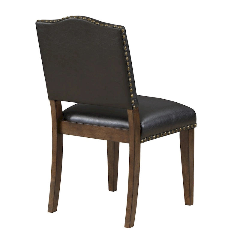 Chaise de salle à manger en similicuir marron avec clous décoratifs - par